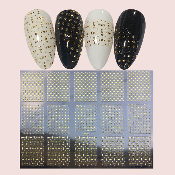 

1sheet Geometric Pattern Nail Art Sticker, Gold