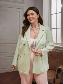 大碼雙排釦西裝外套 - 薄荷綠 - 查看 1