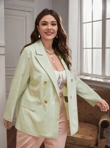 大碼雙排釦西裝外套 - 薄荷綠 - 查看 5