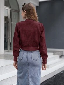 Cazadora tipo bomber unicolor con cremallera delantera corto - Burdeos - Ver 2