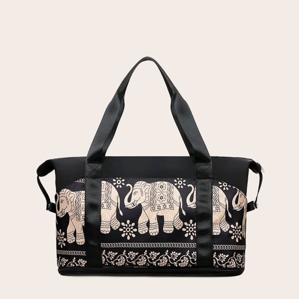 

Men Elephant Graphic Tote Bag, Black