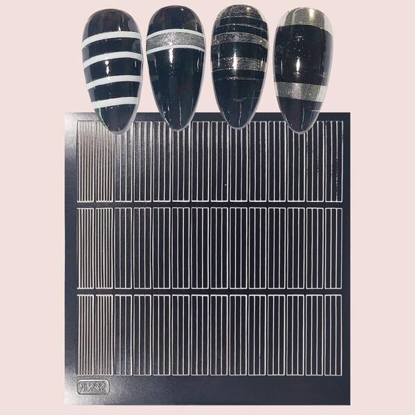 

1sheet Striped Nail Template Plate, Black