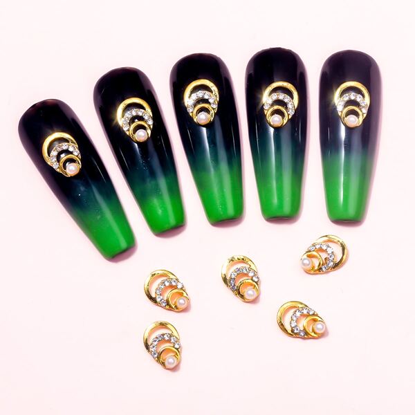 

10pcs Rhinestone & Faux Pearl Decor Nail Art Decoration, Gold