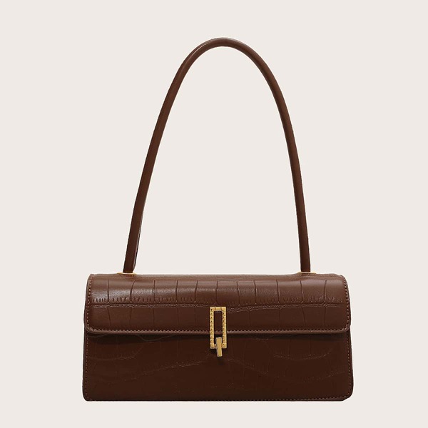 

Crocodile Embossed Flap Square Bag, Coffee brown
