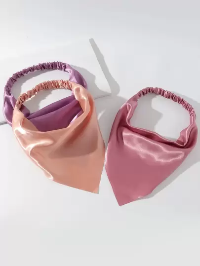 3pcs Women's Minimalist Satin Headbands In Purple And Pink Solid Colors, Suitable For Casual Daily Wear