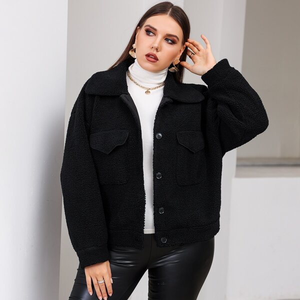 

Plus Drop Shoulder Fleece Jacket, Black