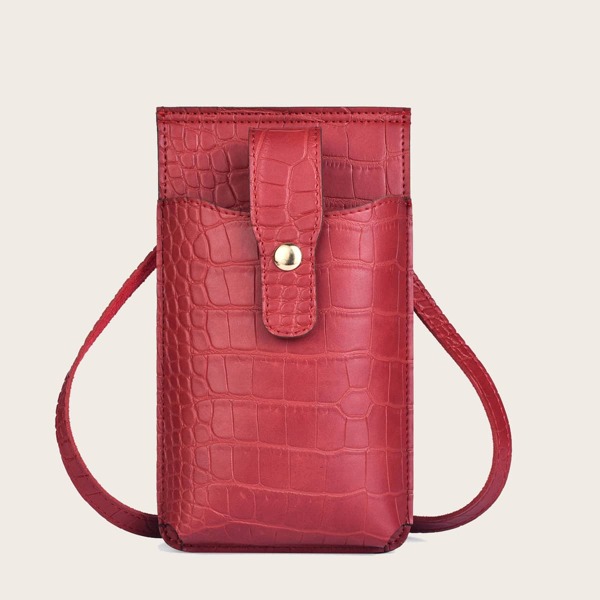 

Crocodile Embossed Phone Bag, Burgundy
