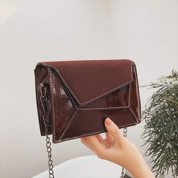 

Stitch Detail Chain Flap Square Bag, Rust brown