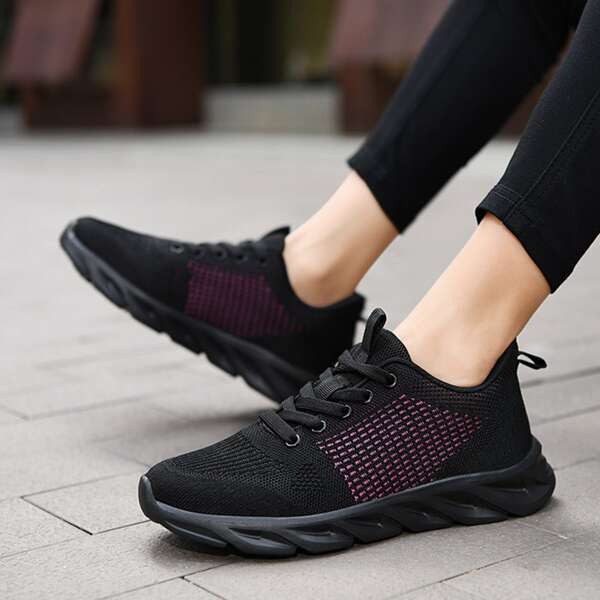 

Two Tone Lace-up Running Shoes, Hot pink