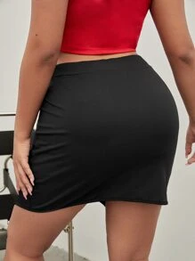 Plus Hook And Eye Strap Hem Skirt - Black - View 2