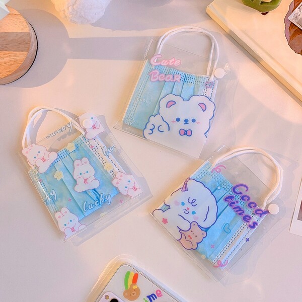 

1pc Cartoon Graphic Random Face Cover Storage Bag, Multicolor
