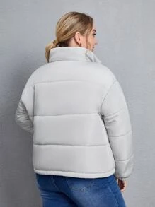 大码落肩拉链加厚棉服外套冬季 - 淺灰色 - 查看 2