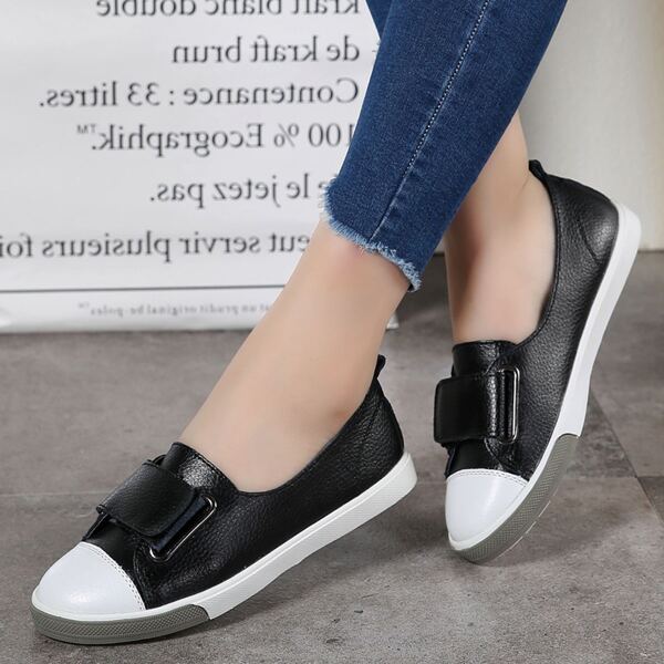 

Stitch Detail Leather Slip On Sneakers, Black
