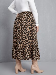 SHEIN Clasi Plus Leopard Print Ruffle Hem Skirt