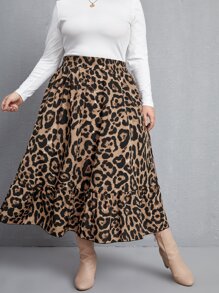 SHEIN Clasi Plus Leopard Print Ruffle Hem Skirt
