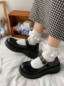 Minimalist Mary Jane Flatform Shoes - Black - View 2