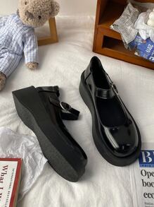 Minimalist Mary Jane Flatform Shoes - Black - View 3