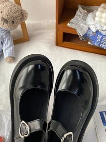 Minimalist Mary Jane Flatform Shoes - Black - View 4