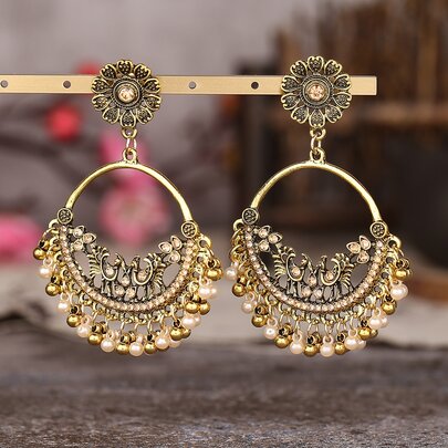 Faux Pearl & Rhinestone Decor Drop Earrings