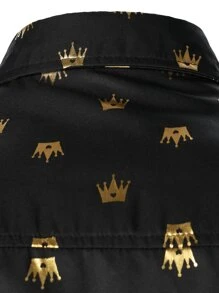 Manfinity AFTRDRK Men Allover Print Fashion Graphic Collar Long Sleeve Shirt For Party - Black - View 6