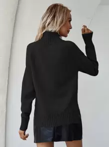 SHEIN LUNE Jersey de cuello alto con mangas raglán y bajo dividido, blusas de manga larga