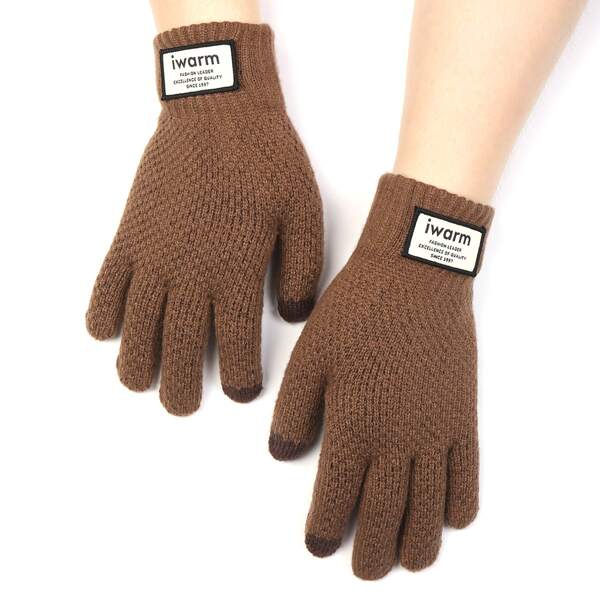 

1pair Letter Graphic Gloves, Coffee brown