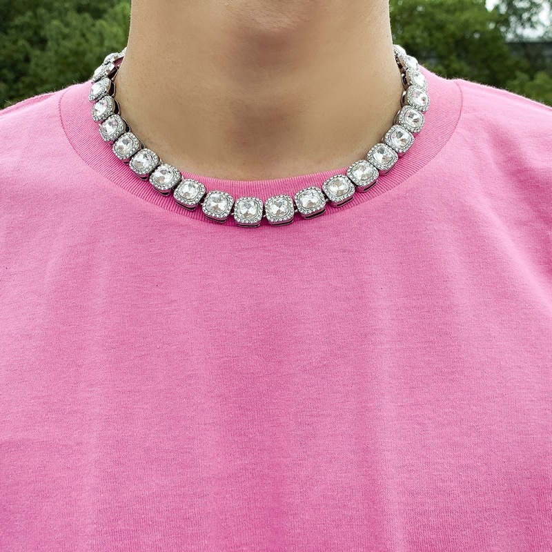 

Guys Rhinestone Charm Necklace, Silver