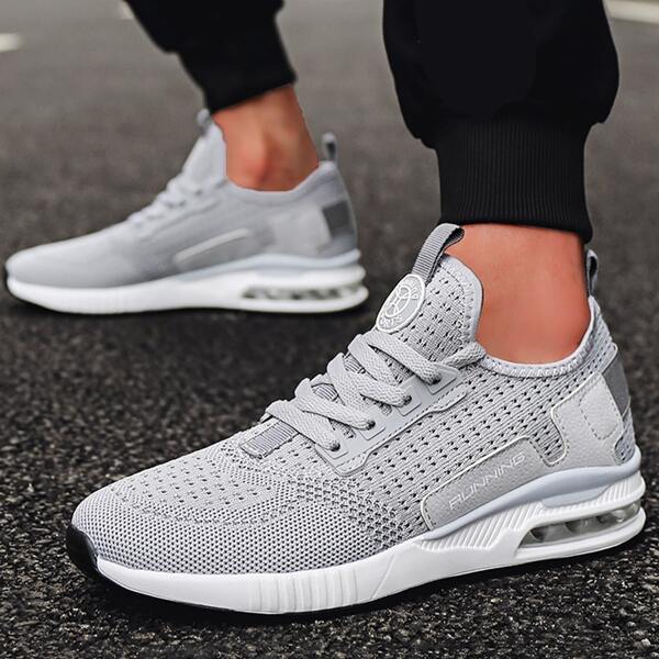 

Letter Patch Lace-up Front Knit Sneakers, Grey