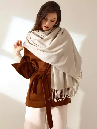 1pc Women Fringed Scarf Shawl, Faux Cashmere, Warm, Versatile, Plus Size, Suitable For Daily Use Accessories Women Winter Fall Scarf