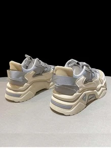 Mujer Zapatillas deportivas chunky de color combinado panel con malla - Gris - Ver 2