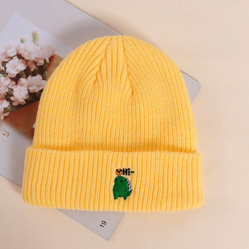 

Cartoon Embroidery Knit Beanie, Yellow