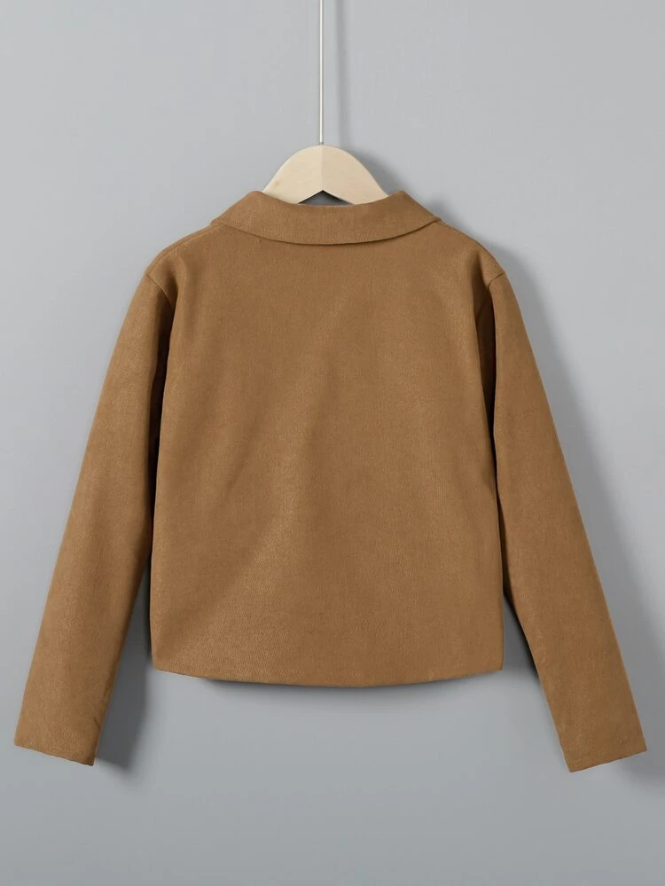 Girls Ruffle Trim Corduroy Coat - Brown - View 2