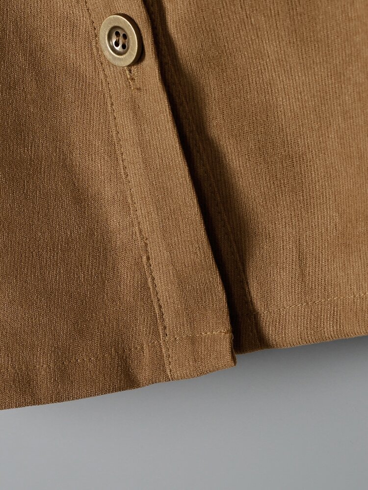 Girls Ruffle Trim Corduroy Coat - Brown - View 4