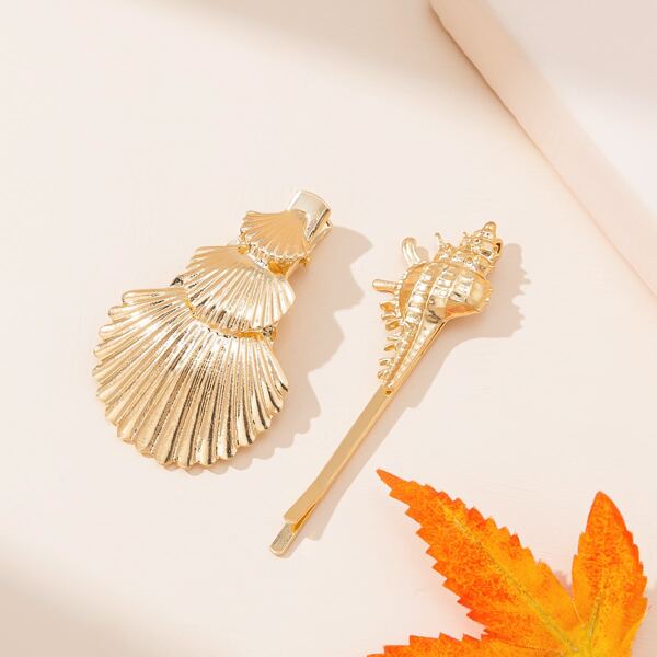 

2pcs Shell Decor Hair Clip, Gold