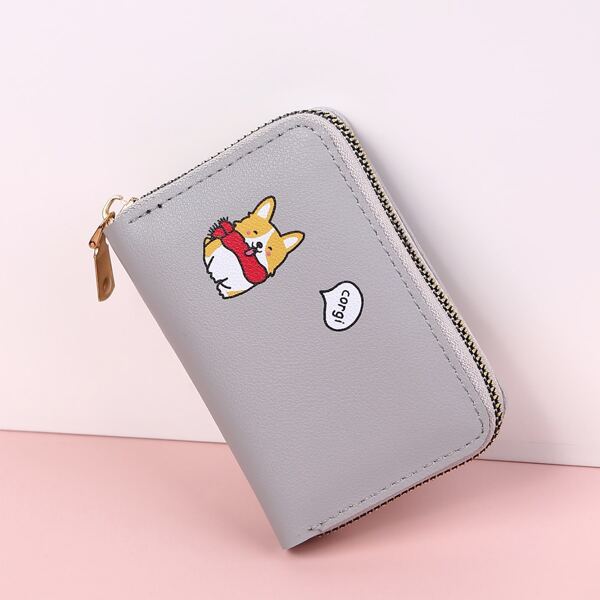 

Cartoon Dog Graphic Card Holder, Grey