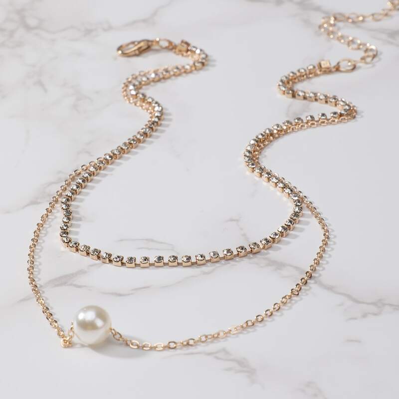 

Faux Pearl Decor Layered Necklace, Gold