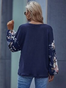 Breezaya Floral Print Lantern Sleeve Tee Graphic Tees Women Tops - Multicolor - View 2