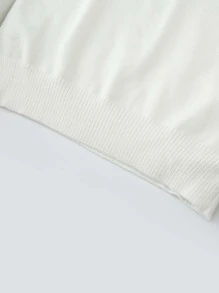 女孩高領撞色滾邊套頭毛衣 - 白色 - 查看 3