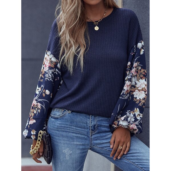 

Floral Print Lantern Sleeve Tee, Multicolor
