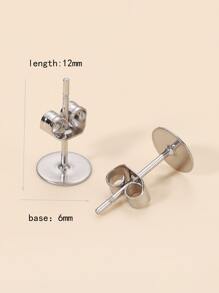 100pcs/lot 6mm Stainless Steel Blank Post Earring Stud Base Pins With Earring Plug Supplies For Jewelry Making DIY Earrings - Silver - View 2