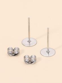 100pcs/lot 6mm Stainless Steel Blank Post Earring Stud Base Pins With Earring Plug Supplies For Jewelry Making DIY Earrings - Silver - View 3