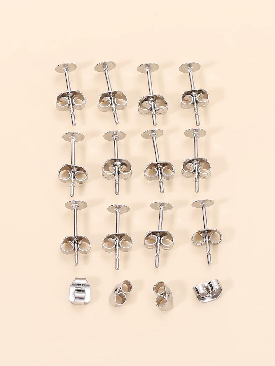100pcs/lot 4mm Stainless Steel Blank Post Earring Stud Base Pins With 100pcs Earring Plug Supplies For Jewelry Making DIY Earrings - Silver - View 1