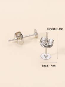 100pcs/lot 4mm Stainless Steel Blank Post Earring Stud Base Pins With 100pcs Earring Plug Supplies For Jewelry Making DIY Earrings - Silver - View 2