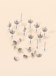 100pcs/lot 4mm Stainless Steel Blank Post Earring Stud Base Pins With 100pcs Earring Plug Supplies For Jewelry Making DIY Earrings - Silver - View 3