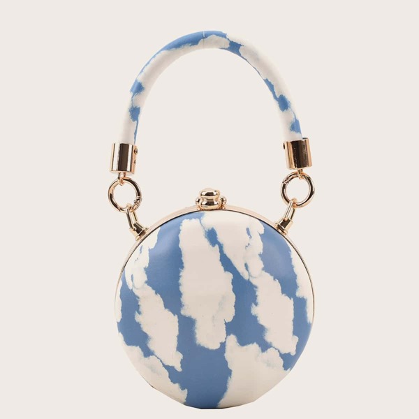 

Allover Graphic Circle Bag, Blue and white