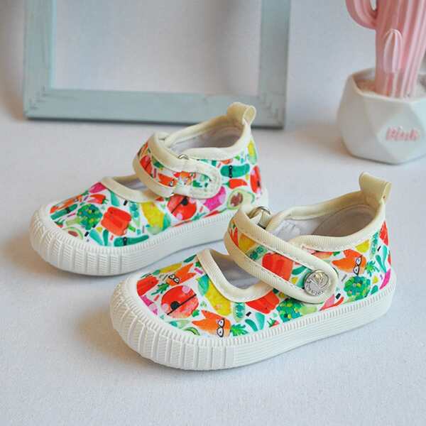 

Girls Allover Cartoon Graphic Canvas Flats, Multicolor