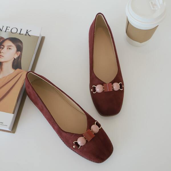 

Beaded Decor Square Toe Flats, Burgundy