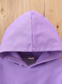 Toddler Girls Solid Shirred Hoodie & Top-stitching Sweatpants - Lilac Purple - View 8