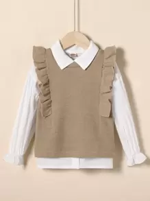 Young Girl Ruffle Trim Top & Flounce Sleeve Blouse - Multicolor - View 1