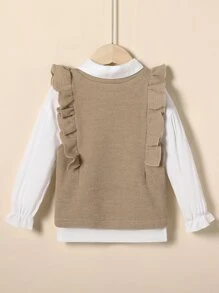 Young Girl Ruffle Trim Top & Flounce Sleeve Blouse - Multicolor - View 2